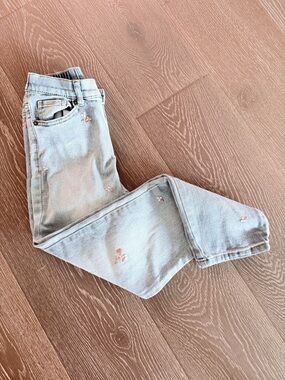 Cat & Jack Light Wash Embroidered Jeans - Pale Blue with Pink Floral Details